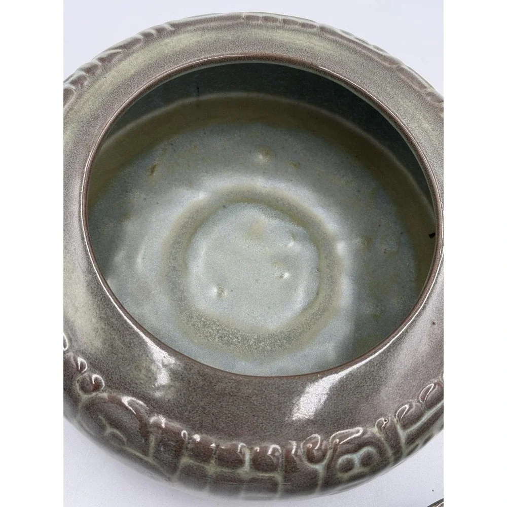 Frankoma Ceramic Pottery Casserole w/ Lid Handles Geometric Round 10